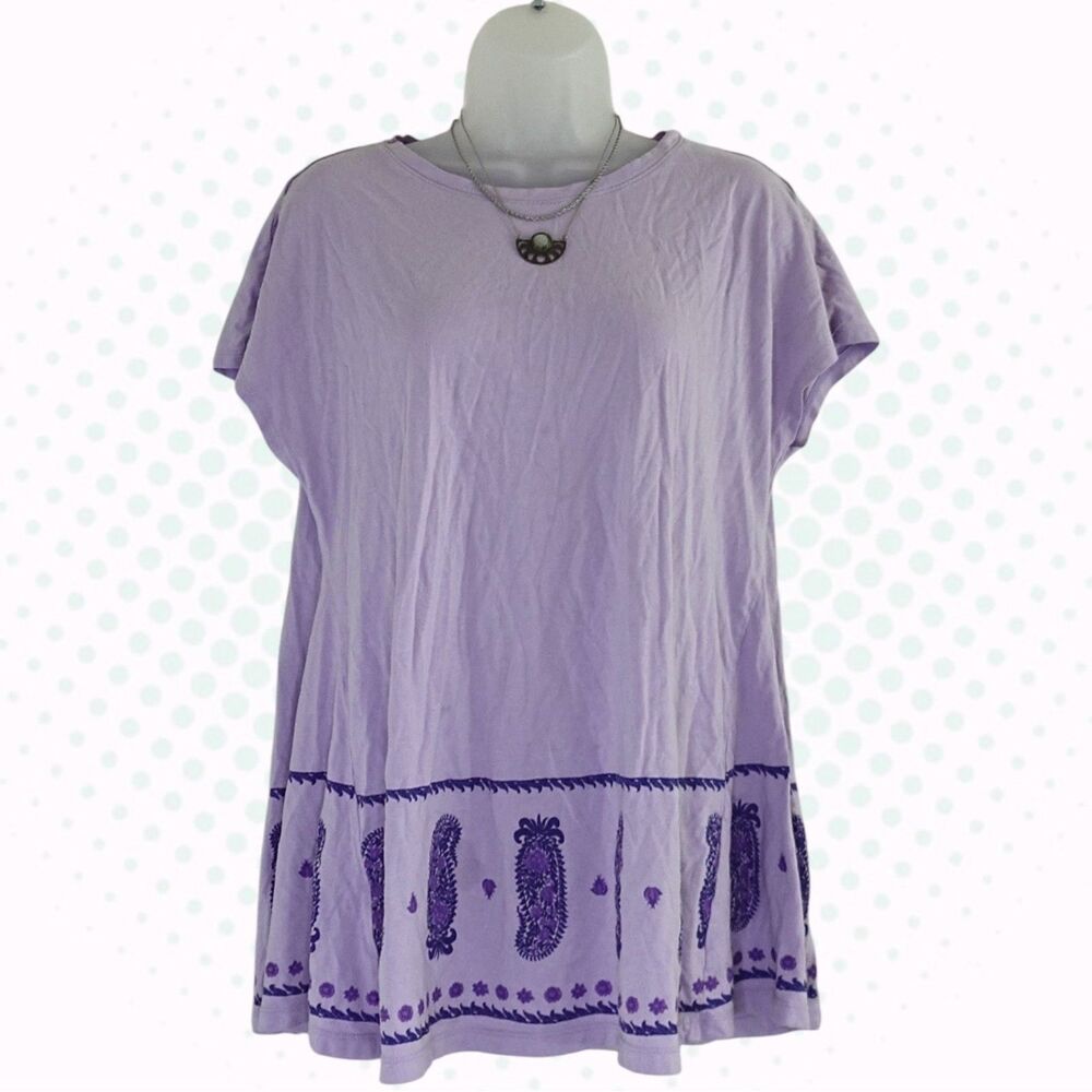 Anna Sui x Uniqlo Light Purple Paisley Print Short Sleeve Tunic Top Size S